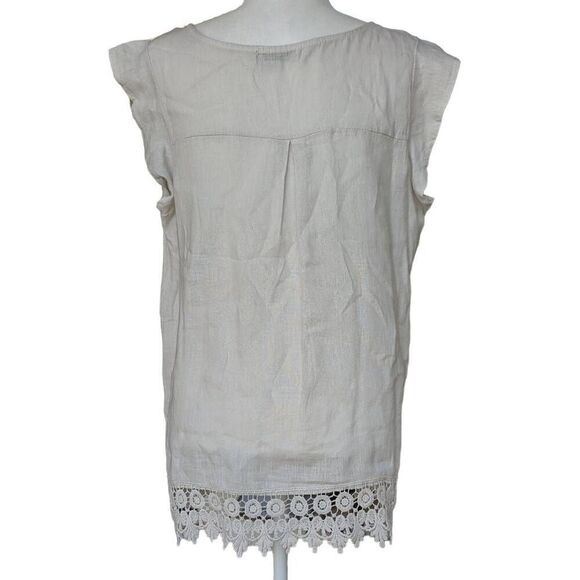 Terzo Millennio Women Top Boho Cap Sleeve Eyelet Trim Beige Size L Linen Italy - Picture 5 of 7